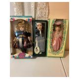 3 porcelain dolls, 16" tallest