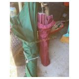 Green beach umbrella & folding chair