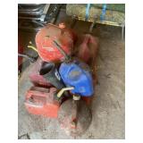 9+ gas cans, metal and plastic, funnel