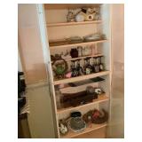 Contents of 2 cabinet shelves- glassware, plates,