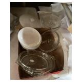 Misc. glassware- lids, Corning bowls, etc.