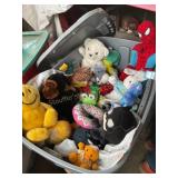 Plush animals, etc. in large tote 38x18"