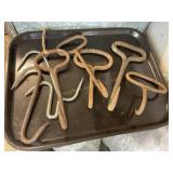 8 Meat butchering hooks, largest is 10"