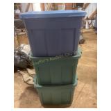 3 Rubbermaid 18 gal. totes w/lids