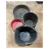 4 Rubber/plastic feed buckets, largest is 18"D