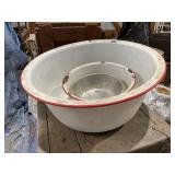 2 Enamel Ware bowls, etc. largest is 14"d