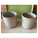 2 crocks, tallest is 7", show some wear