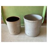 2 crocks, tallest 6", some wear