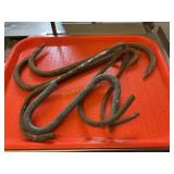 6 Meat butchering hooks, largest is 14"