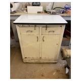 Vtg metal kitchen cabinet, enamel top, shows