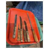 Misc. knives, sharpener, Old Hickory, Kabar, etc.
