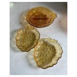 3 Amber glass dishes