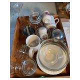 Misc. glassware- mugs, bowls, vase, creamer, etc.