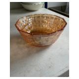 Iridescent basket weave bowl, marigold, 7.5"