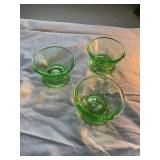 3 Green depression glass sherbet cups,