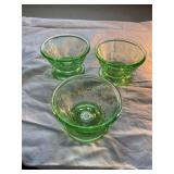 3 Green depression glass sherbet cups,