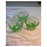 3 Green depression glass sherbet cups,