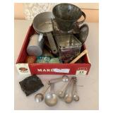 Misc lot- funnel, trinket dish, measuring spoons
