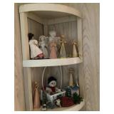 Contents of 2 shelves, Christmas decor, angels,
