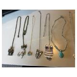 7 costume jewelry necklaces - Owls, butterfly,