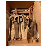 Vtg tools- level, screwdriver, mauls, potato fork