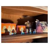Contents of shelf - Easter decor, lighted house,