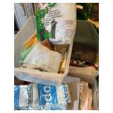 3 totes material pcs, stuffing, patterns etc