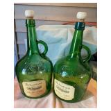 2 green glass Sebastiani bottles 12" high