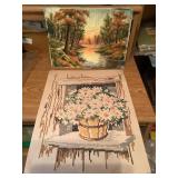 Vtg needlepoint (12x16")  & silk fall scene