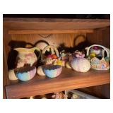Contents of shelf- Easter decor, ceramic