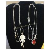 2 Necklaces w/pendants- 925 Silver (marked on