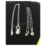 2 Necklaces w/ pendants 925 Silver (marked on
