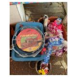 2 boxes misc items, drop light, Tupperware