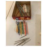 Misc. knitting needles, crochet hooks, latch