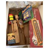 Vtg toys- clapper, yo-yo, shovel, whistle,