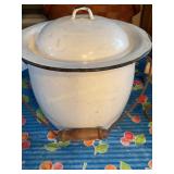 White enamel pot with lid 9.5" tall