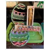 Misc Easter decor, lighted eggs, wooden train