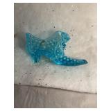 Fenton blue opalescent hobnail glass slipper