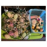 Easter egg lights, bunnies, ceramic eggs, etc.