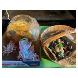 Easter decor- basket, bows, bunnies, wooden