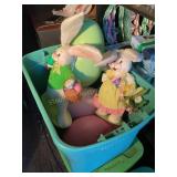 Easter decor- bunnies, large plastic eggs w/tote