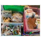3 totes craft supplies, foam figures, wood cut