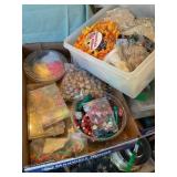 Bead assortment, craft items in Tupperware