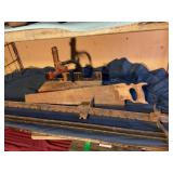Tire jack parts, miter saw, handsaw