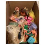Misc. lot- dolls, crayons, trolls, Polly Pocket,