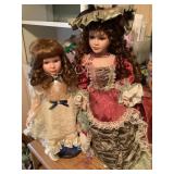 2 Porcelain Dolls w/stands, tallest is 20"