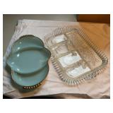 2 divided relish trays, clear Indiana glass &