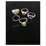 925 Silver 5 Ladies Rings size 6-6.5, .44 oz.