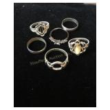925 Silver 6 Ladies rings size 7.5,8.5 & 9.5,