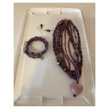 Multi strand beaded necklace, bracelet, earring